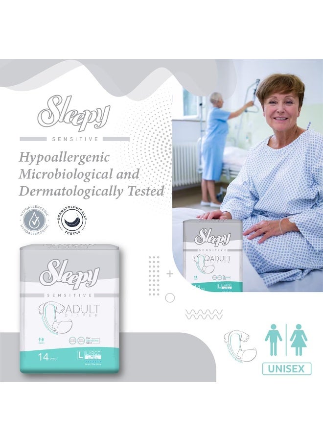 Sleepy Hypoallergenic 14 Adult Diapers | Size - Large | Unisex Diapers for Sensitive Skin | Odour Control Diapers | Wetness Indicator Comfortable & Adjustable | 100-150cm - Image 2